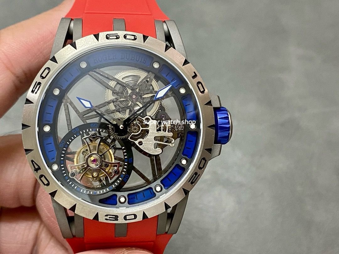 2f9de467-5438-4921-acbb-c3eb43d26148.jpg BBR Factory Roger Dubuis Excalibur Spider RDDBEX0479 Tourbillon 45mm Titanium Red Rubber Strap Blue Dial - Image 1