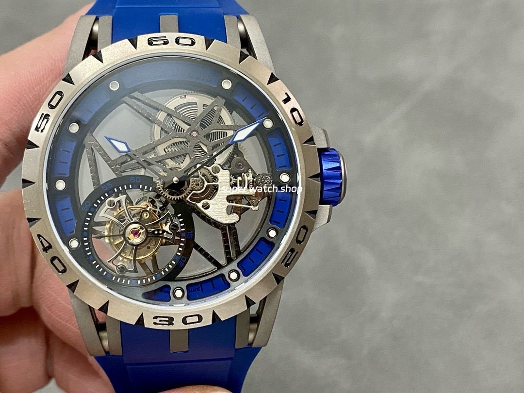 6bdb0be2-f6b7-4bc3-8b4e-f18a082e9a34.jpg BBR Factory Roger Dubuis Excalibur Spider RDDBEX0479 Tourbillon 45mm Titanium Blue Rubber Strap Blue Dial - Image 1