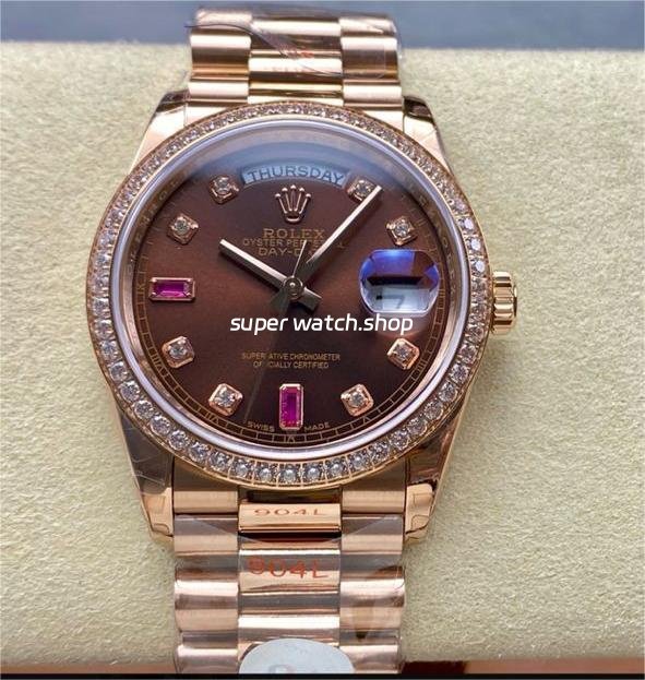 8-Factory-Counterweight-Rolex-Day-Date-118235-36mm-Diamond-Ros-1.jpg 8+ Factory Counterweight Rolex Day-Date 118235 36mm Diamond Rose Gold Bezel Full Rose Gold Diamond Mope&Baguette Diamond Brown Dial - Image 1