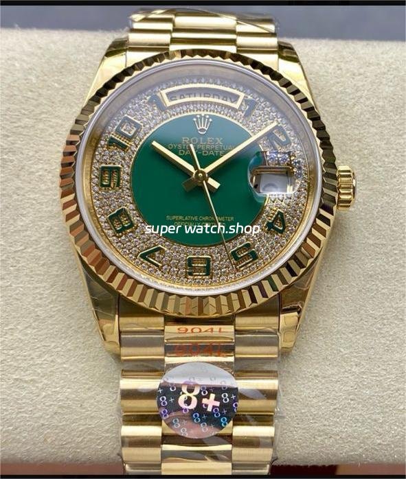 8-Factory-Counterweight-Rolex-Day-Date-118238-36mm-Full-Yellow-Gold-Arabic-Numerals-Diam.jpg 8+ Factory Counterweight Rolex Day-Date 118238 36mm Full Yellow Gold Arabic Numerals Diamond&Green Dial - Image 1