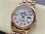 8+ Factory Counterweight Rolex Day-Date 128235-0029 36mm Full Rose Gold Diamond Mope&Baguette Diamond Mother Of Pearl Dial - Image 3