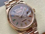 8+ Factory Counterweight Rolex Day-Date 128235-0039 36mm Full Rose Gold Baguette Diamond Rose Gold Dial - Image 2