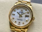 8+ Factory Counterweight Rolex Day-Date 128238-0011 36mm Full Yellow Gold Diamond Mope&Baguette Diamond Mother Of Pearl Dial - Image 3