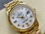 8+ Factory Counterweight Rolex Day-Date 128238-0011 36mm Full Yellow Gold Diamond Mope&Baguette Diamond Mother Of Pearl Dial - Image 2