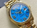 8+ Factory Counterweight Rolex Day-Date 128238-0071 36mm Full Yellow Gold Roman Numerals&Diamond Blue Dial - Image 2