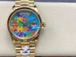 8+ Factory Counterweight Rolex Day-Date 128238-0106 36mm Full Yellow Gold Color Baguette&Puzzle Blue Dial - Image 17