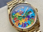 8+ Factory Counterweight Rolex Day-Date 128238-0106 36mm Full Yellow Gold Color Baguette&Puzzle Blue Dial - Image 2