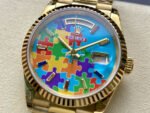 8+ Factory Counterweight Rolex Day-Date 128238-0106 36mm Full Yellow Gold Color Baguette&Puzzle Blue Dial - Image 3