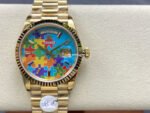 8+ Factory Counterweight Rolex Day-Date 128238-0106 36mm Full Yellow Gold Color Baguette&Puzzle Blue Dial - Image 18