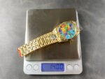 8+ Factory Counterweight Rolex Day-Date 128238-0106 36mm Full Yellow Gold Color Baguette&Puzzle Blue Dial - Image 9