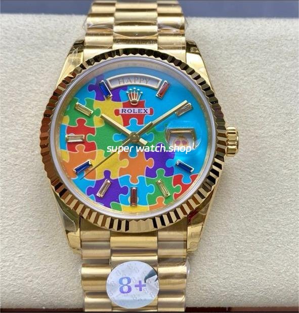 8-Factory-Counterweight-Rolex-Day-Date-128238-0106-36mm-Full-Yellow-Gold-Color-Baguett-15.jpg 8+ Factory Counterweight Rolex Day-Date 128238-0106 36mm Full Yellow Gold Color Baguette&Puzzle Blue Dial - Image 1