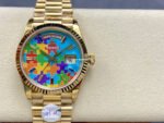 8+ Factory Counterweight Rolex Day-Date 128238-0106 36mm Full Yellow Gold Color Baguette&Puzzle Blue Dial - Image 11