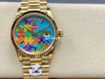8+ Factory Counterweight Rolex Day-Date 128238-0106 36mm Full Yellow Gold Color Baguette&Puzzle Blue Dial - Image 12