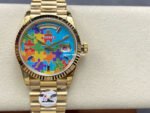 8+ Factory Counterweight Rolex Day-Date 128238-0106 36mm Full Yellow Gold Color Baguette&Puzzle Blue Dial - Image 13