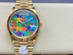 8+ Factory Counterweight Rolex Day-Date 128238-0106 36mm Full Yellow Gold Color Baguette&Puzzle Blue Dial - Image 10