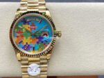 8+ Factory Counterweight Rolex Day-Date 128238-0106 36mm Full Yellow Gold Color Baguette&Puzzle Blue Dial - Image 16