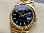 8+ Factory Counterweight Rolex Day-Date 128238 36mm Full Yellow Gold Baguette Diamond Black Dial - Image 3