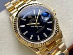 8+ Factory Counterweight Rolex Day-Date 128238 36mm Full Yellow Gold Baguette Diamond Black Dial - Image 2