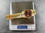 8+ Factory Counterweight Rolex Day-Date 128238 36mm Full Yellow Gold Diamond Mope&Baguette Diamond Red Ombré Dial - Image 9