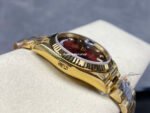 8+ Factory Counterweight Rolex Day-Date 128238 36mm Full Yellow Gold Diamond Mope&Baguette Diamond Red Ombré Dial - Image 5