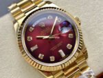8+ Factory Counterweight Rolex Day-Date 128238 36mm Full Yellow Gold Diamond Mope&Baguette Diamond Red Ombré Dial - Image 2