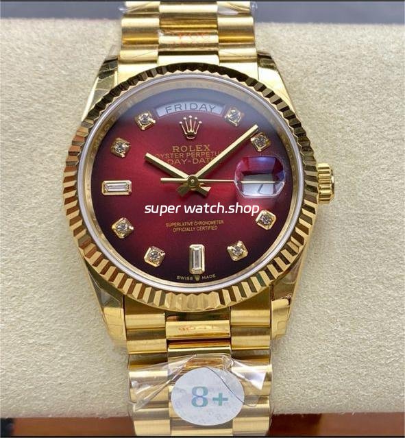 8-Factory-Counterweight-Rolex-Day-Date-128238-36mm-Full-Yellow-Gold-Diamond-Mope-1.jpg 8+ Factory Counterweight Rolex Day-Date 128238 36mm Full Yellow Gold Diamond Mope&Baguette Diamond Red Ombré Dial - Image 1