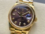 8+ Factory Counterweight Rolex Day-Date 128238 36mm Full Yellow Gold Diamond Mope&Baguette Diamond Brown Dial - Image 3