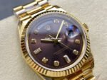 8+ Factory Counterweight Rolex Day-Date 128238 36mm Full Yellow Gold Diamond Mope&Baguette Diamond Brown Dial - Image 2