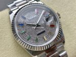 8+ Factory Counterweight Rolex Day-Date 128239-0019 Full White Gold Baguette Diamond White Gold Dial - Image 2