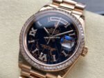 8+ Factory Counterweight Rolex Day-Date 128345RBR-0044 36mm Diamond Bezel Full Rose Gold Roman Numerals&Diamond Black Dial - Image 3
