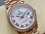 8+ Factory Counterweight Rolex Day-Date 128345RBR-0054 36mm Diamond Bezel Full Rose Gold Roman Numerals White Dial - Image 2