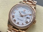 8+ Factory Counterweight Rolex Day-Date 128345RBR-0054 36mm Diamond Bezel Full Rose Gold Roman Numerals White Dial - Image 3