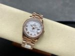 8+ Factory Counterweight Rolex Day-Date 128345RBR-0054 36mm Diamond Bezel Full Rose Gold Roman Numerals White Dial - Image 4