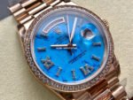 8+ Factory Counterweight Rolex Day-Date 128345RBR-0064 36mm Diamond Bezel Full Rose Gold Roman Numerals&Diamond Blue Dial - Image 2