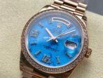 8+ Factory Counterweight Rolex Day-Date 128345RBR-0064 36mm Diamond Bezel Full Rose Gold Roman Numerals&Diamond Blue Dial - Image 3
