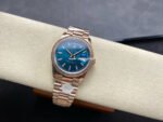 8+ Factory Counterweight Rolex Day-Date 128345RBR-0083 36mm Diamond Bezel Full Rose Gold Baguette Diamond Blue Green Dial - Image 4