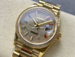 8+ Factory Counterweight Rolex Day-Date 128348RBR-0030 36mm Diamond Yellow Gold Bezel Full Yellow Gold Baguette Diamond Yellow Gold Dial - Image 3
