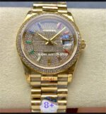 8+ Factory Counterweight Rolex Day-Date 128348RBR-0030 36mm Diamond Yellow Gold Bezel Full Yellow Gold Baguette Diamond Yellow Gold Dial