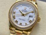 8+ Factory Counterweight Rolex Day-Date 128348RBR-0042 36mm Diamond Bezel Full Yellow Gold Roman Numerals White Dial - Image 3