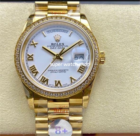 8-Factory-Counterweight-Rolex-Day-Date-128348RBR-0042-36mm-Diamond-Bezel-Fu-5.jpg 8+ Factory Counterweight Rolex Day-Date 128348RBR-0042 36mm Diamond Bezel Full Yellow Gold Roman Numerals White Dial - Image 1