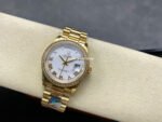 8+ Factory Counterweight Rolex Day-Date 128348RBR-0042 36mm Diamond Bezel Full Yellow Gold Roman Numerals White Dial - Image 4