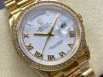 8+ Factory Counterweight Rolex Day-Date 128348RBR-0042 36mm Diamond Bezel Full Yellow Gold Roman Numerals White Dial - Image 2