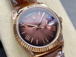 8+ Factory Counterweight Rolex Day-Date 36mm 128235-0075 Rose Gold Crocodile Leather Strap Roman Numerals Brown Ombré Dial - Image 2