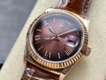 8+ Factory Counterweight Rolex Day-Date 36mm 128235-0075 Rose Gold Crocodile Leather Strap Roman Numerals Brown Ombré Dial - Image 3