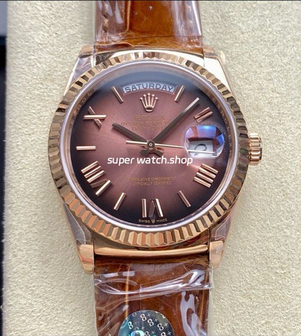 8-Factory-Counterweight-Rolex-Day-Date-36mm-128235-0075-Rose-Gold-Cro-9.jpg 8+ Factory Counterweight Rolex Day-Date 36mm 128235-0075 Rose Gold Crocodile Leather Strap Roman Numerals Brown Ombré Dial - Image 1