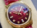 8+ Factory Counterweight Rolex Day-Date 36mm 128238 Yellow Gold Crocodile Leather Strap Diamond Mope&Baguette Diamond Red Ombré Dial - Image 2