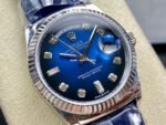 8+ Factory Counterweight Rolex Day-Date 36mm 128239-0023 White Gold Crocodile Leather Strap Diamond Mope&Baguette Diamond Blue Ombré Dial - Image 2