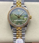 8+ Factory Rolex Counterweight Datejust 278383RBR-0030 31mm Diamond Yellow Gold Bezel Half Yellow Gold Diamond Green Dial Jubilee