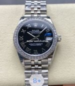 8+ Factory Rolex Counterweight Datejust 278384RBR-0002 31mm Diamond White Gold Bezel Full 904L Roman Numerals Black Dial Jubilee