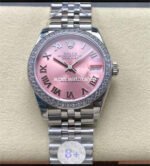 8+ Factory Rolex Counterweight Datejust 278384RBR-0024 31mm Diamond White Gold Bezel Full 904L Roman Numerals Pink Dial Jubilee